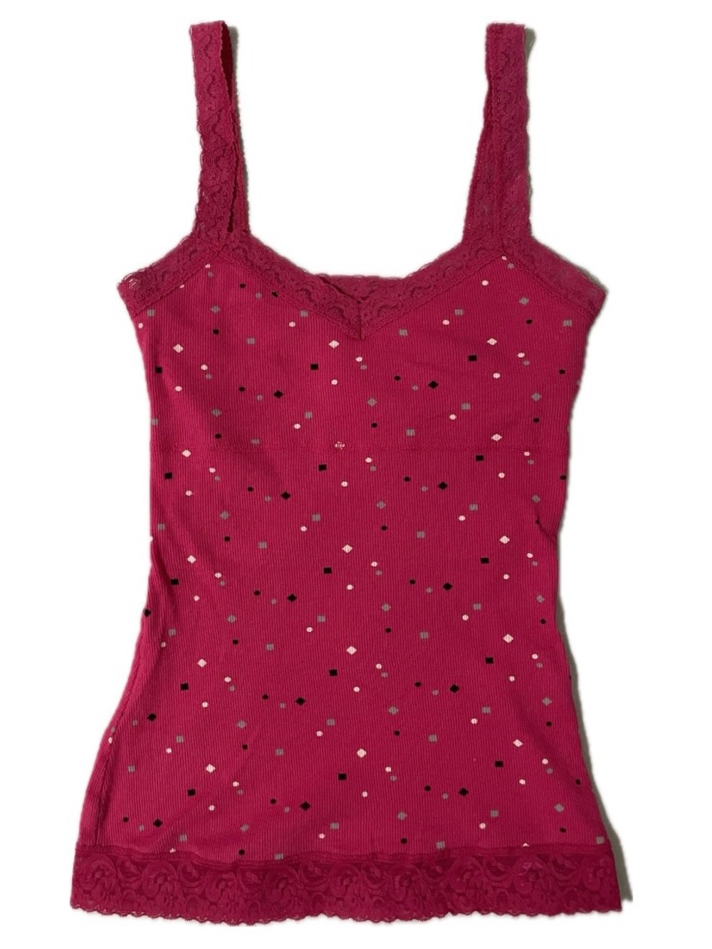 ✰ Kirra Hot Pink Lace Trim Tank Top with Square Speckles ✰